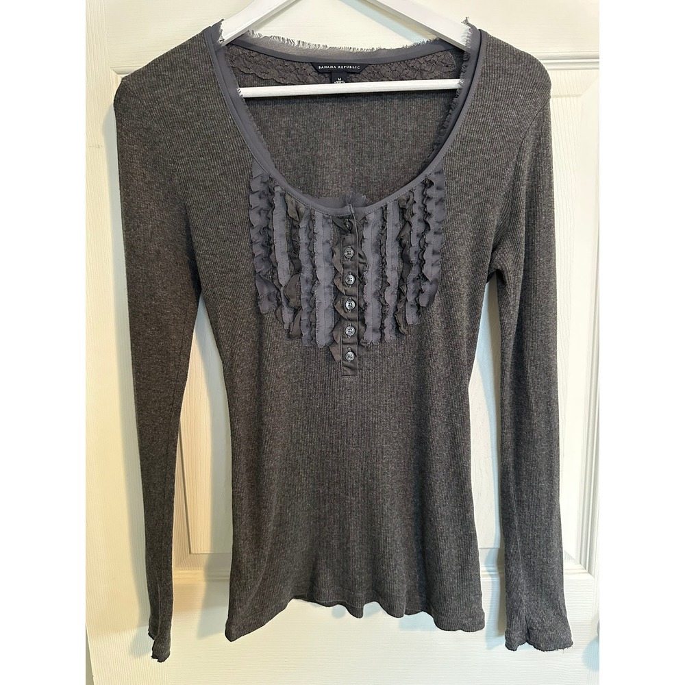 Banana Republic Womens Charcoal Gray Ribbed Knit Long Sleeve‎ Medium